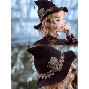 Steampunk Halloween Wizard Witch Hat Knitted Felt Wool Cap Headwear Wired Brim